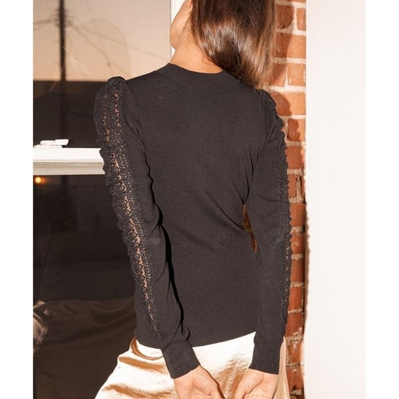 Lulu's So Much to Say Black Lace Puff Shoulder Sweater Top - Picture 3 of 8